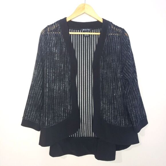 Michael Tyler Medium Black ¾ Sleeve Mesh Cardigan - Picture 1 of 8